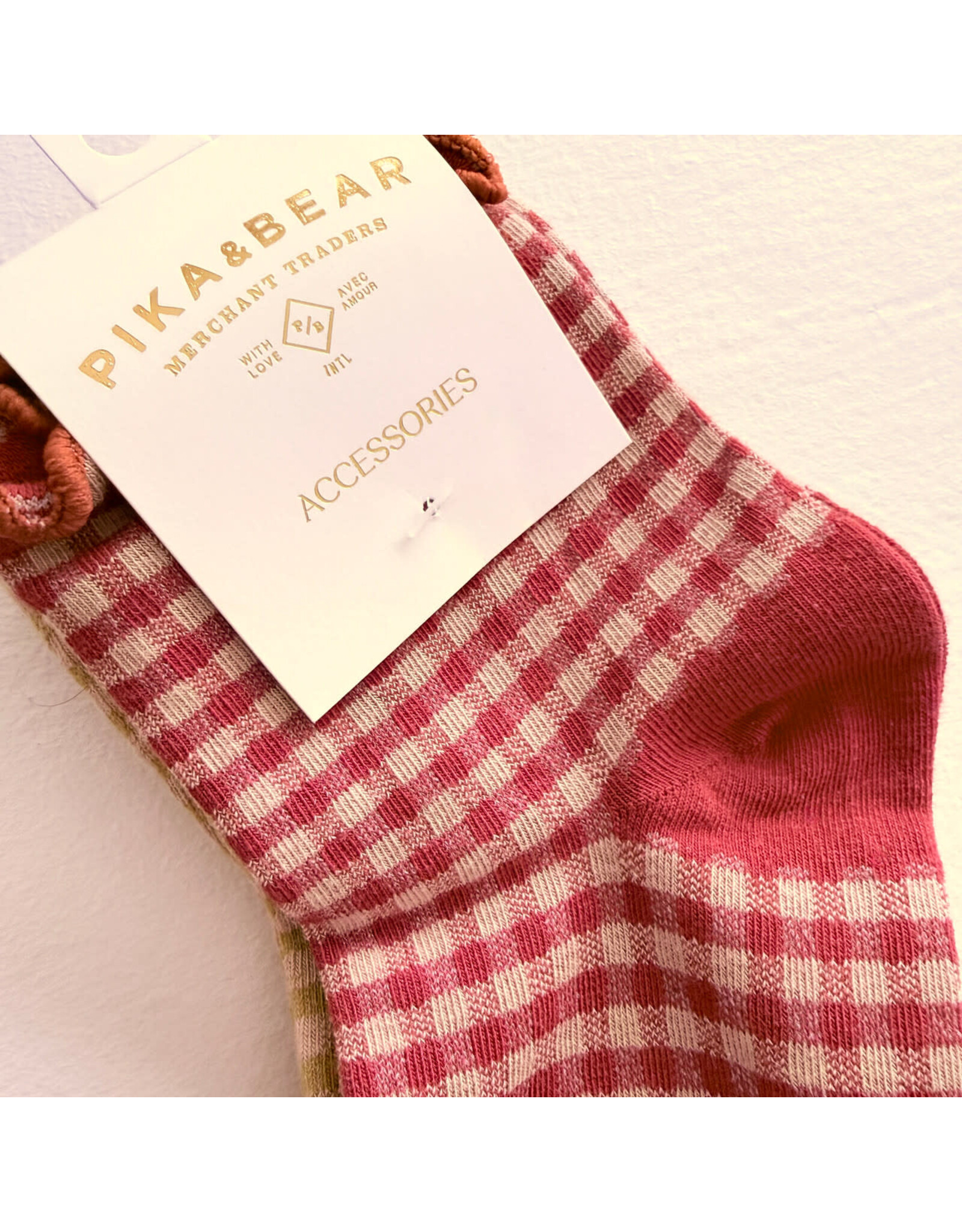 Pika & Bear Pika & Bear - "Lazy J" Waffle Gingham Ankle Socks with Ruffled Edge (3 pack)