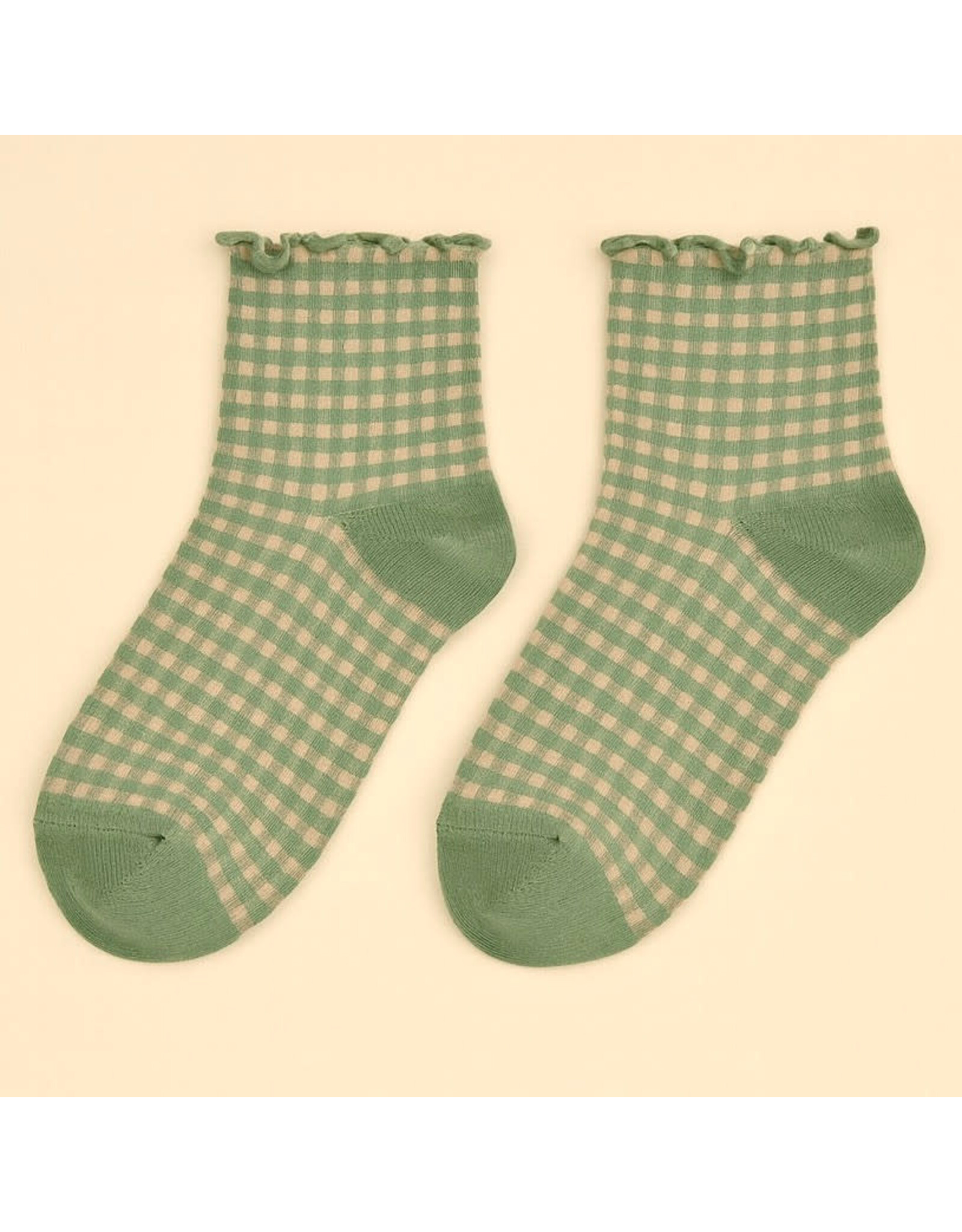 Pika & Bear Pika & Bear - "Lazy J" Waffle Gingham Ankle Socks with Ruffled Edge (3 pack)