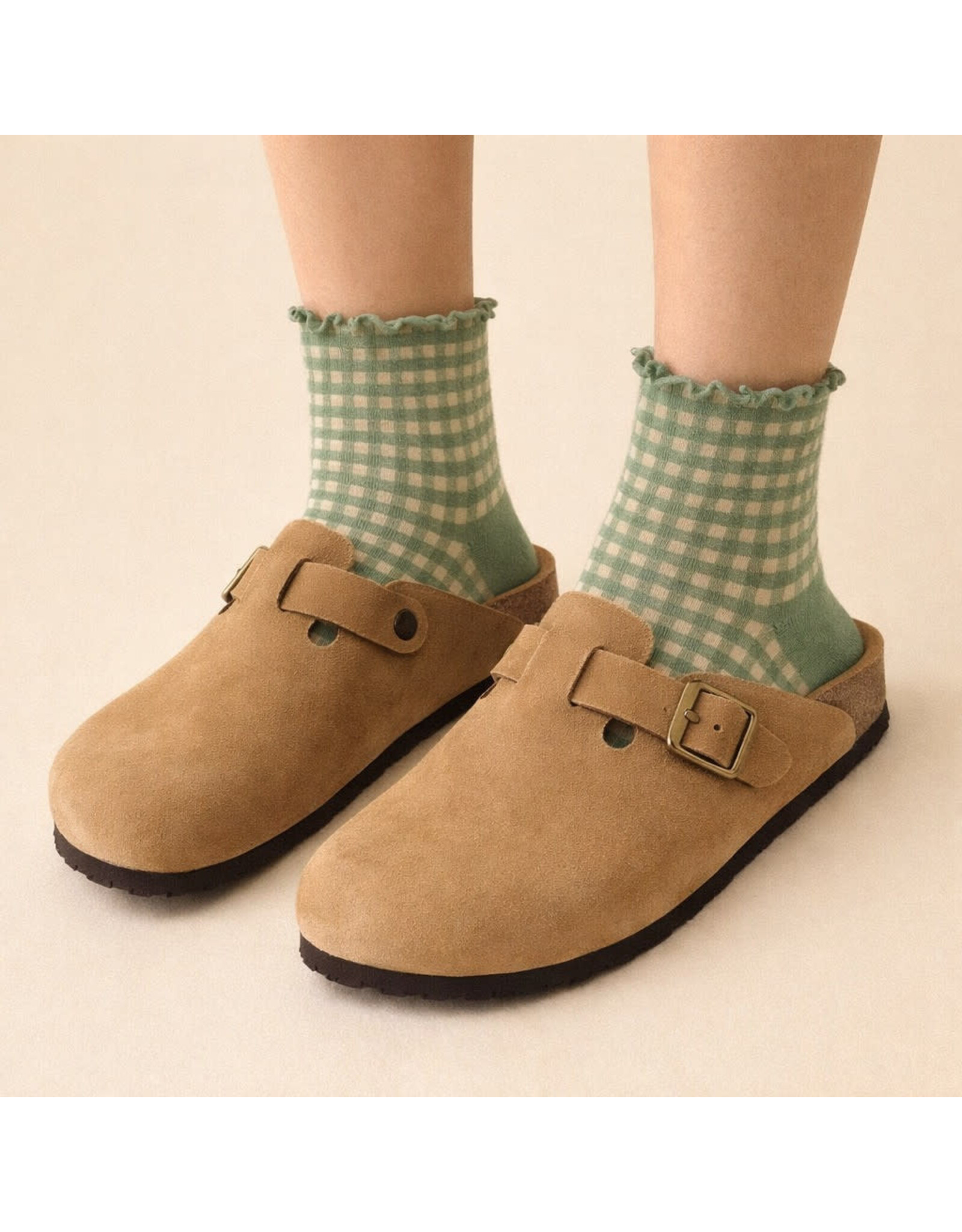 Pika & Bear Pika & Bear - "Lazy J" Waffle Gingham Ankle Socks with Ruffled Edge (3 pack)