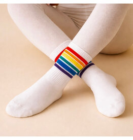 Pika & Bear Pika & Bear - "Milk" Crew Socks with Rainbow Stripe Detail in Black and White (2 Pack)