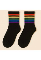 Pika & Bear Pika & Bear - "Milk" Crew Socks with Rainbow Stripe Detail in Black and White (2 Pack)