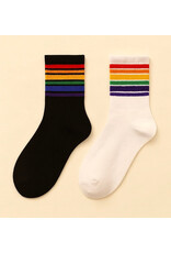Pika & Bear Pika & Bear - "Milk" Crew Socks with Rainbow Stripe Detail in Black and White (2 Pack)