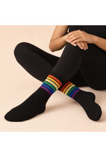 Pika & Bear Pika & Bear - "Milk" Crew Socks with Rainbow Stripe Detail in Black and White (2 Pack)