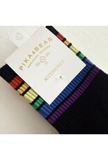 Pika & Bear Pika & Bear - "Milk" Crew Socks with Rainbow Stripe Detail in Black and White (2 Pack)