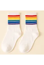 Pika & Bear Pika & Bear - "Milk" Crew Socks with Rainbow Stripe Detail in Black and White (2 Pack)