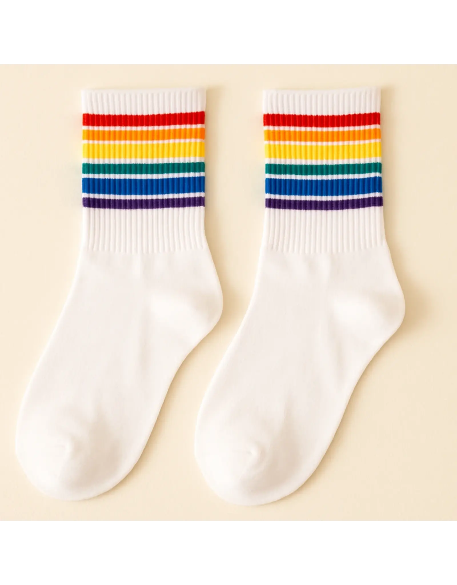 Pika & Bear Pika & Bear - "Milk" Crew Socks with Rainbow Stripe Detail in Black and White (2 Pack)