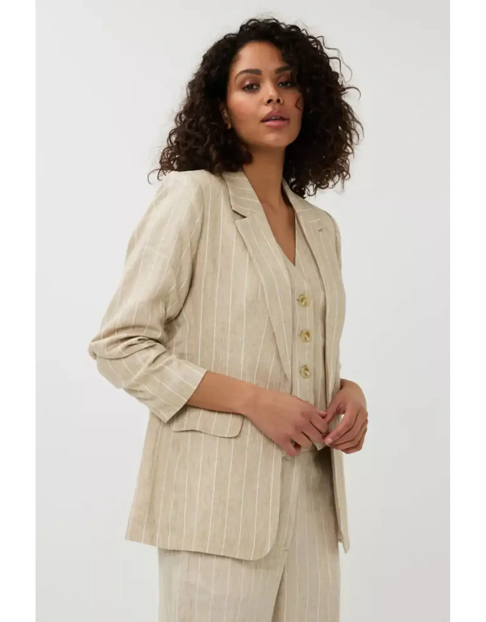 EsQualo EsQualo - Linen Striped Blazer (Sand)