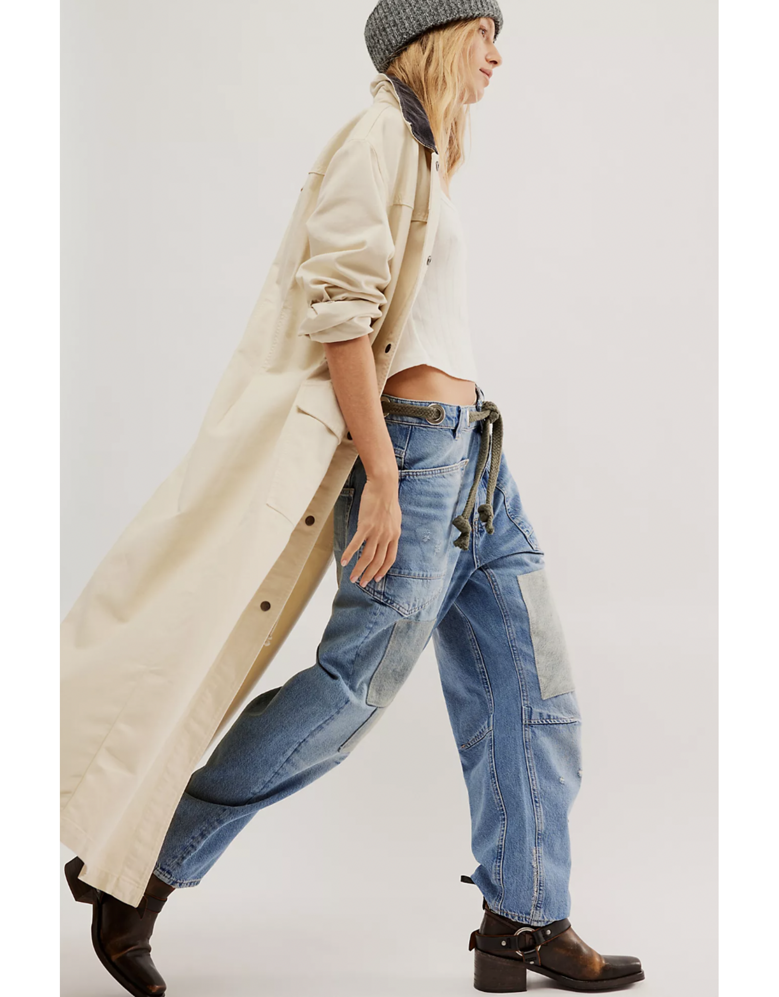 Free people Free People - Moxie Low Slung Pull on Barrel Jean (Truest Blue)