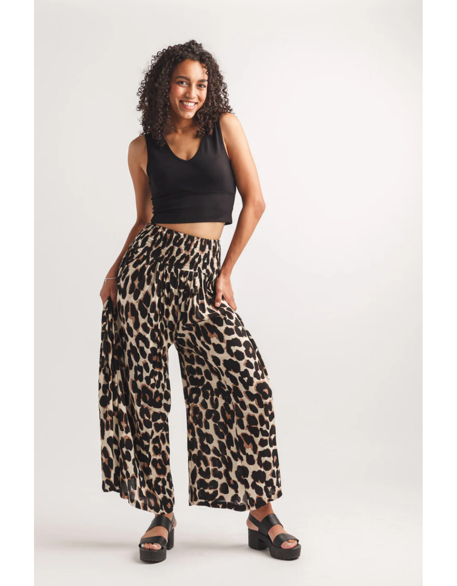 Papillon Papillon - Leopard Print Wide Leg Pants (Black)