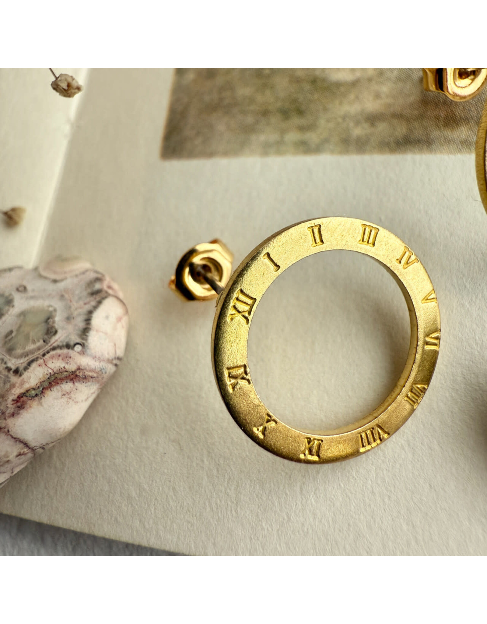 Pika & Bear Pika & Bear - "Samsara" Roman Numerals Circle Studs in Raw Brass