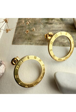 Pika & Bear Pika & Bear - "Samsara" Roman Numerals Circle Studs in Raw Brass