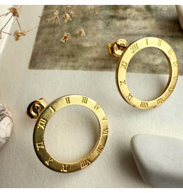 Pika & Bear Pika & Bear - "Samsara" Roman Numerals Circle Studs in Raw Brass