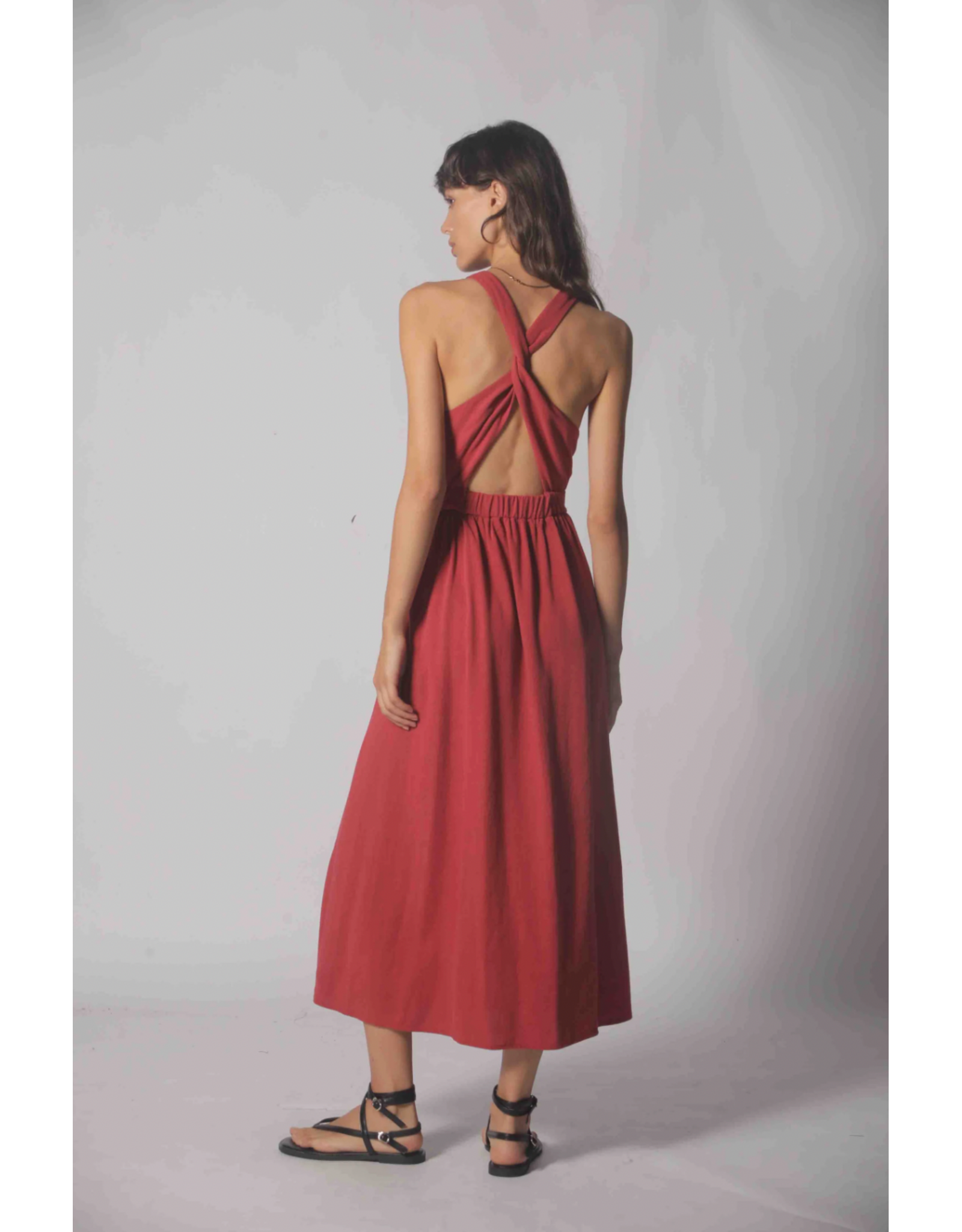 Korner Korner - Twist Back Midi Dress (Dark Red)