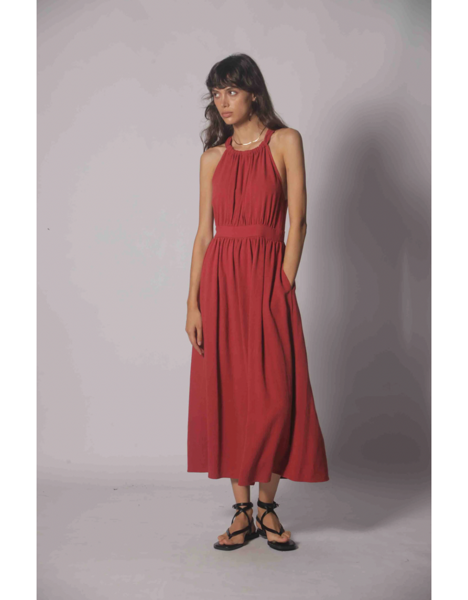 Korner Korner - Twist Back Midi Dress (Dark Red)