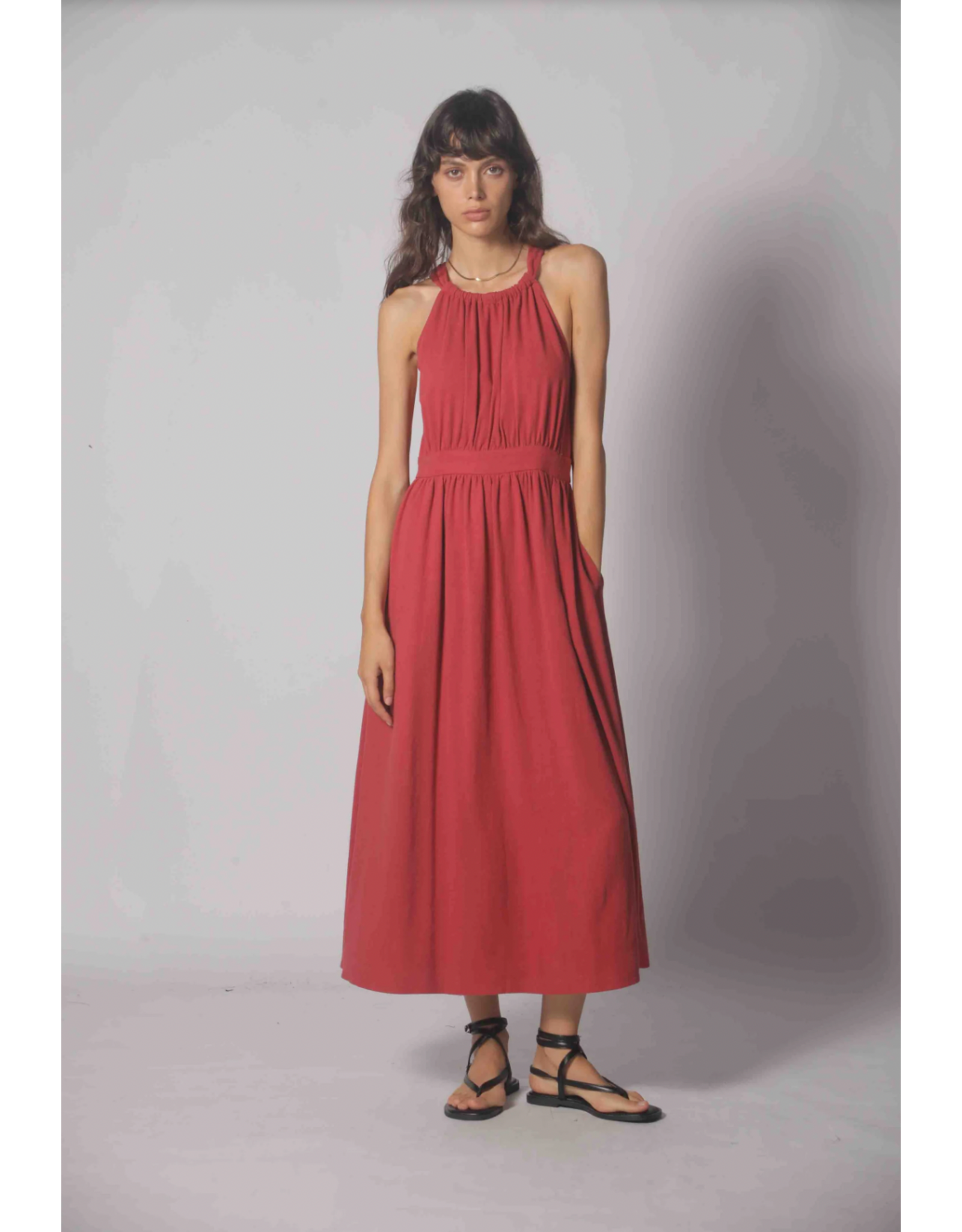 Korner Korner - Twist Back Midi Dress (Dark Red)