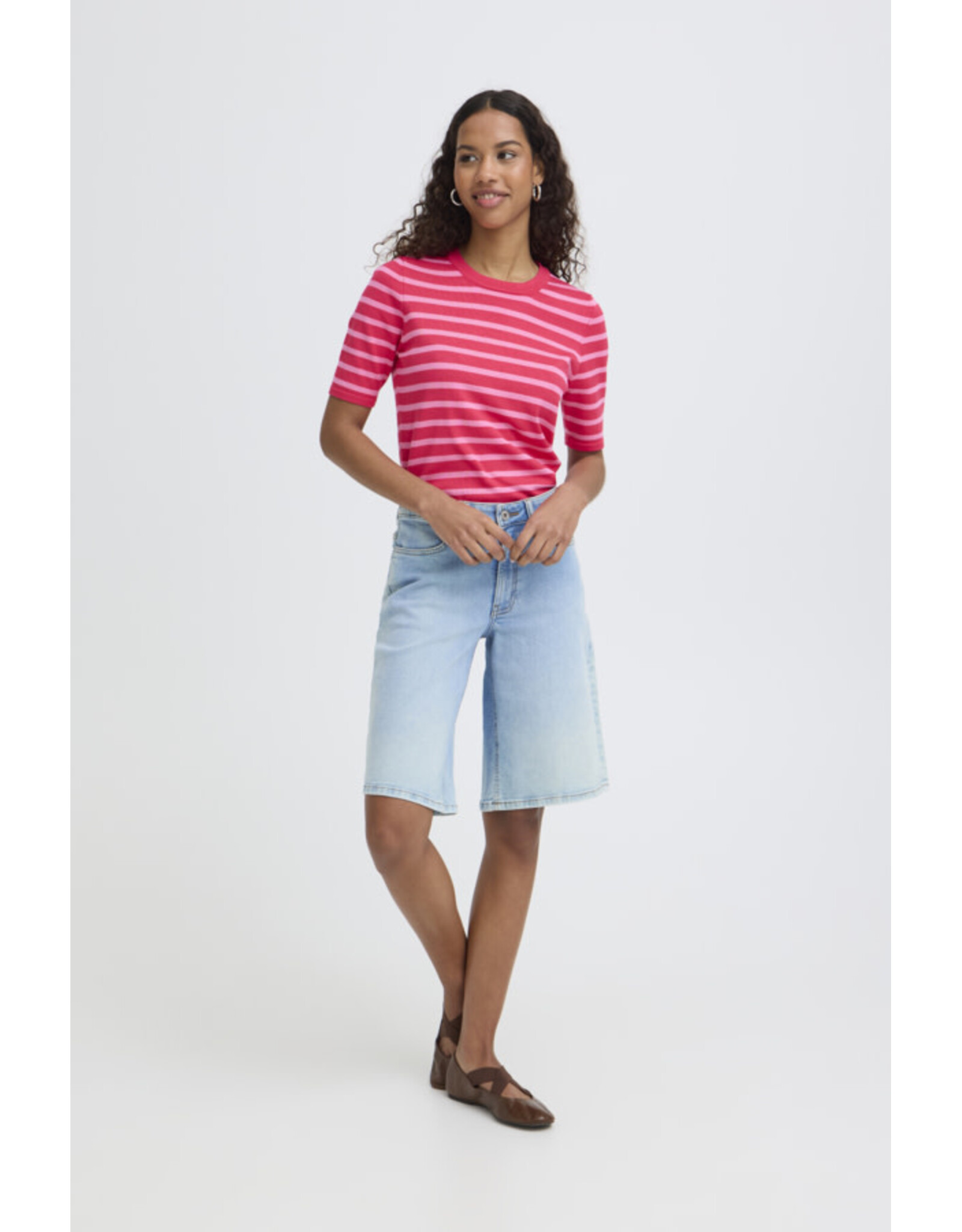 ICHI ICHI - Luls Short Sleeve Stripe Pullover (Fuschia / Pink)