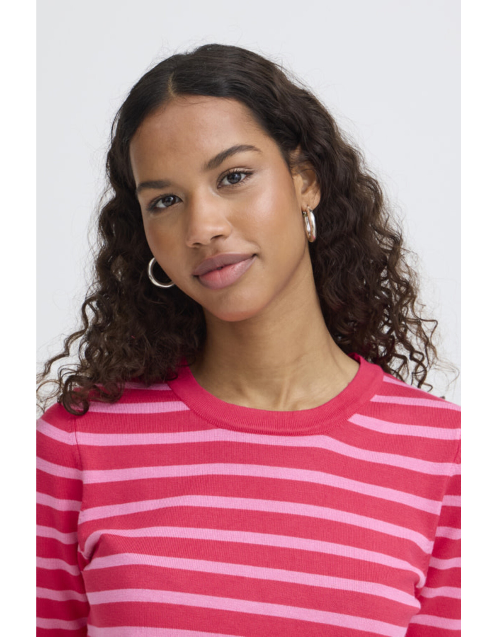 ICHI ICHI - Luls Short Sleeve Stripe Pullover (Fuschia / Pink)