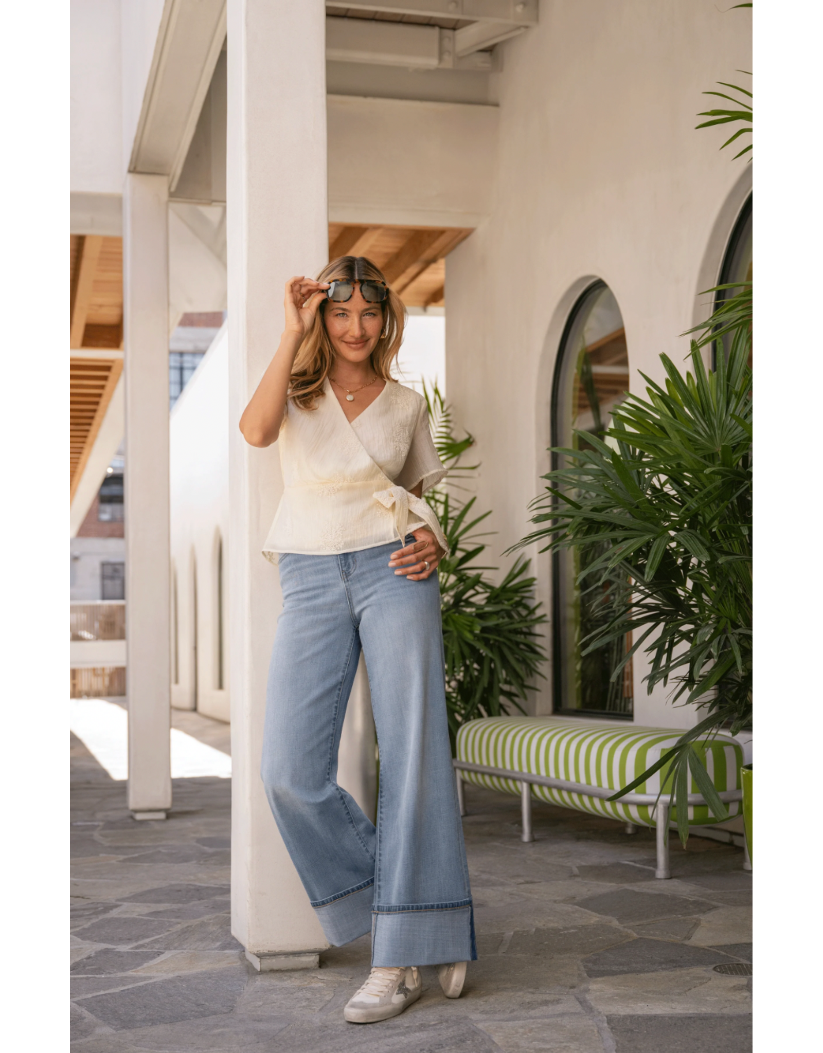 Liverpool Liverpool - Morgan Cuffed Crop Wide Leg W/trim (Rincon Beach)