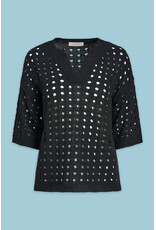 Astrid Astrid - Open Knit V Neck Short Sleeve Sweater (Black)