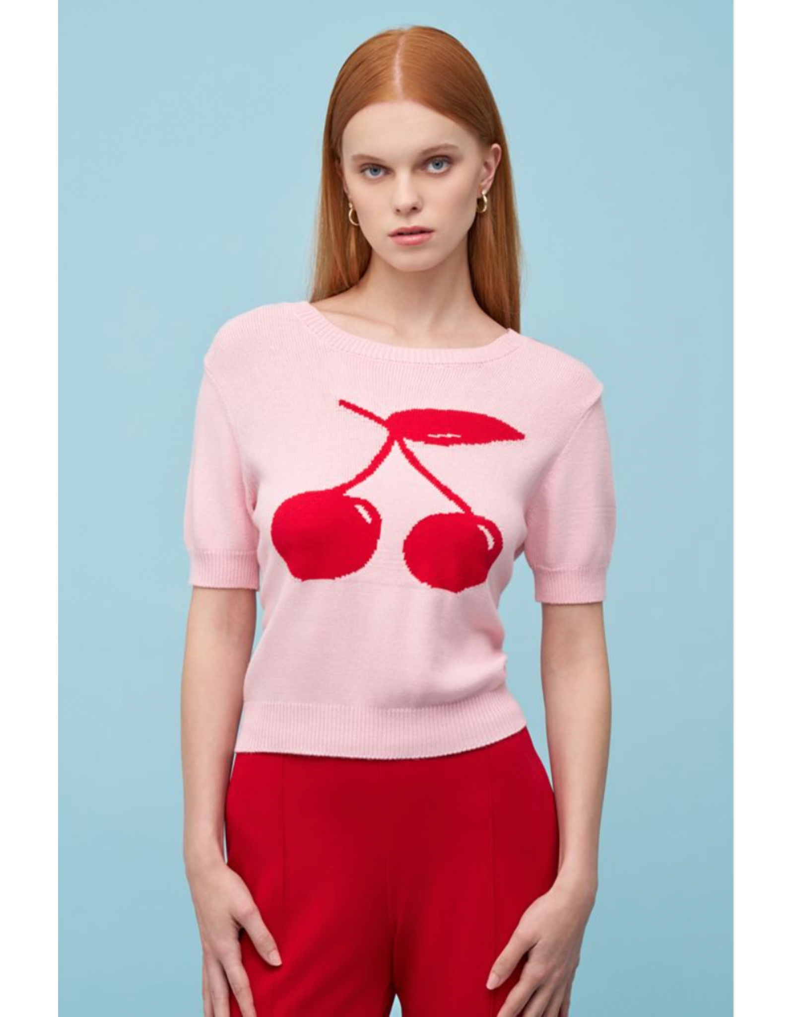 Astrid Astrid - Cherry Print Sweater (Light Pink)