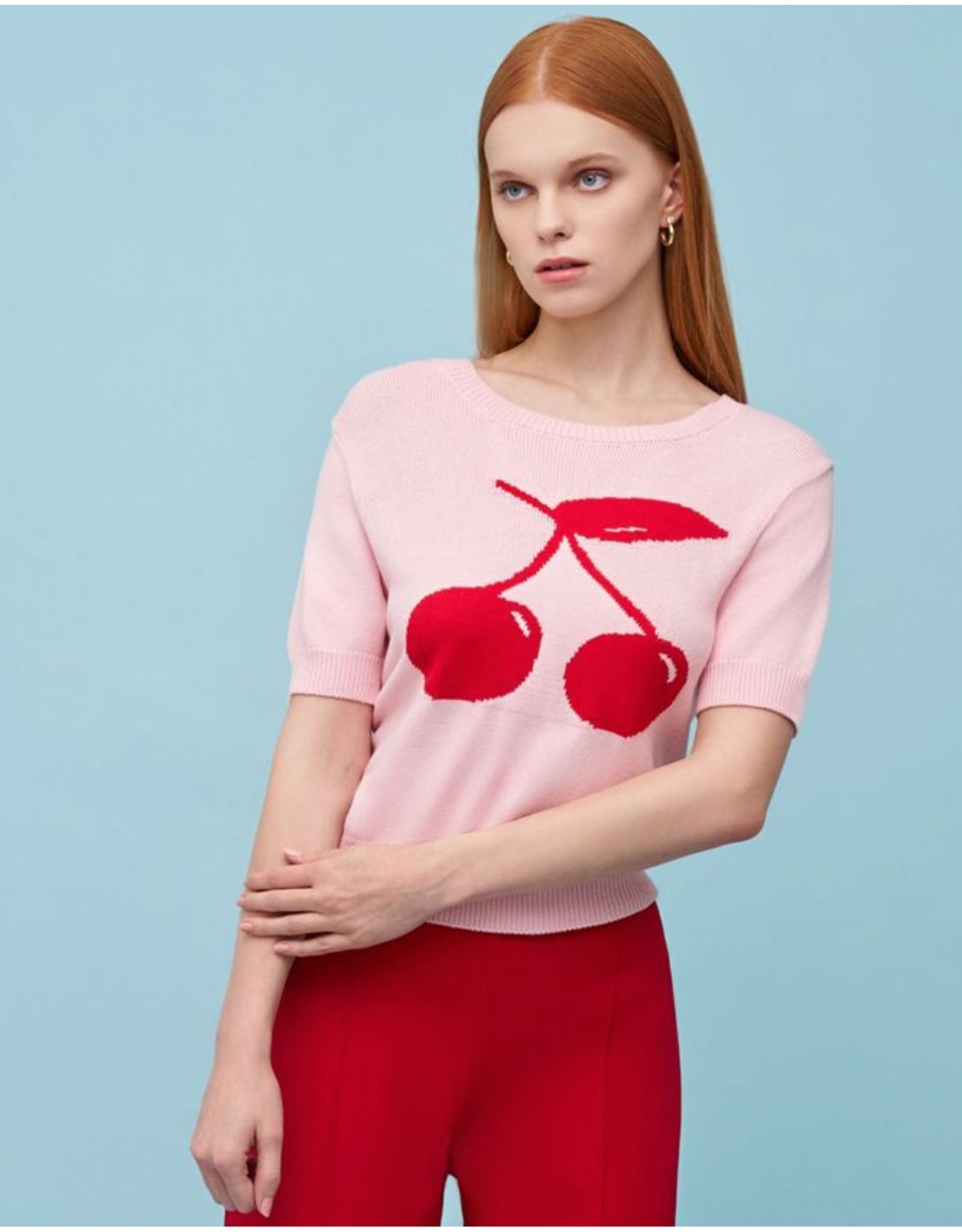 Astrid Astrid - Cherry Print Sweater (Light Pink)