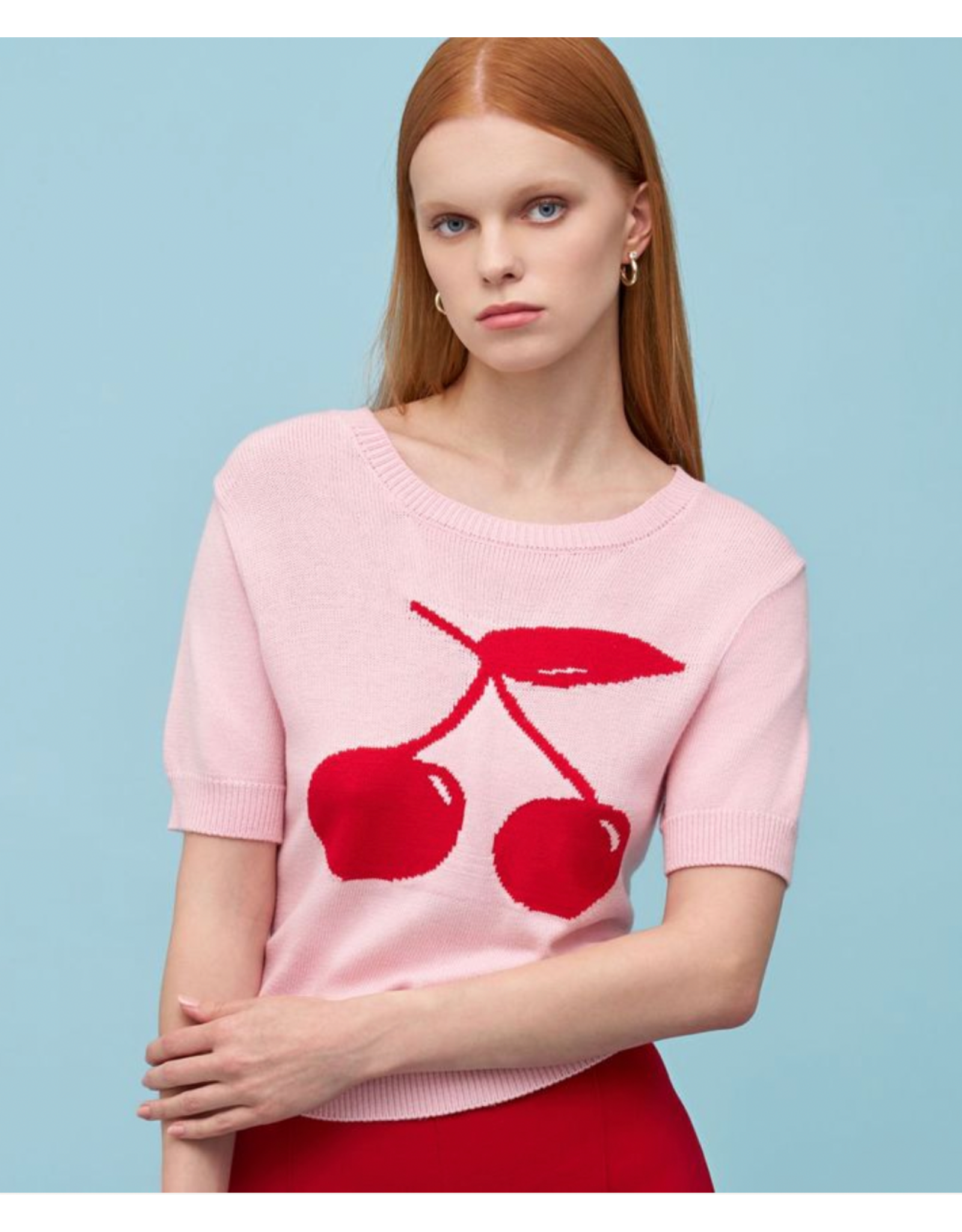 Astrid Astrid - Cherry Print Sweater (Light Pink)