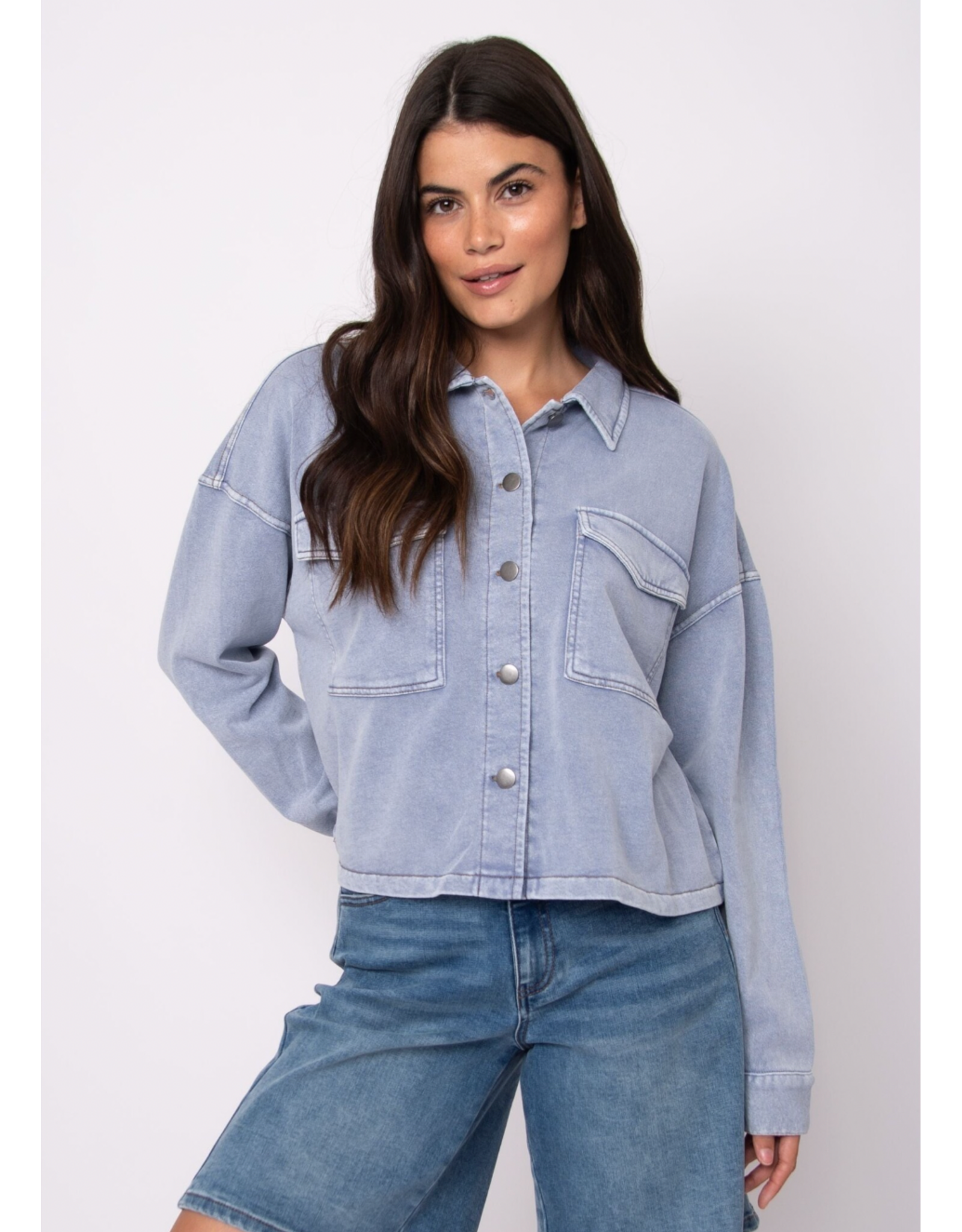 RD Style RD Style - Nara Denim Look French Terry Button Up Jacket (Ash Blue)