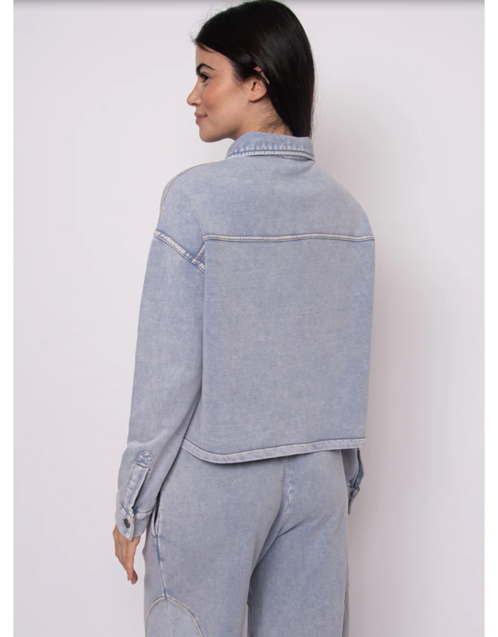 RD Style RD Style - Nara Denim Look French Terry Button Up Jacket (Ash Blue)