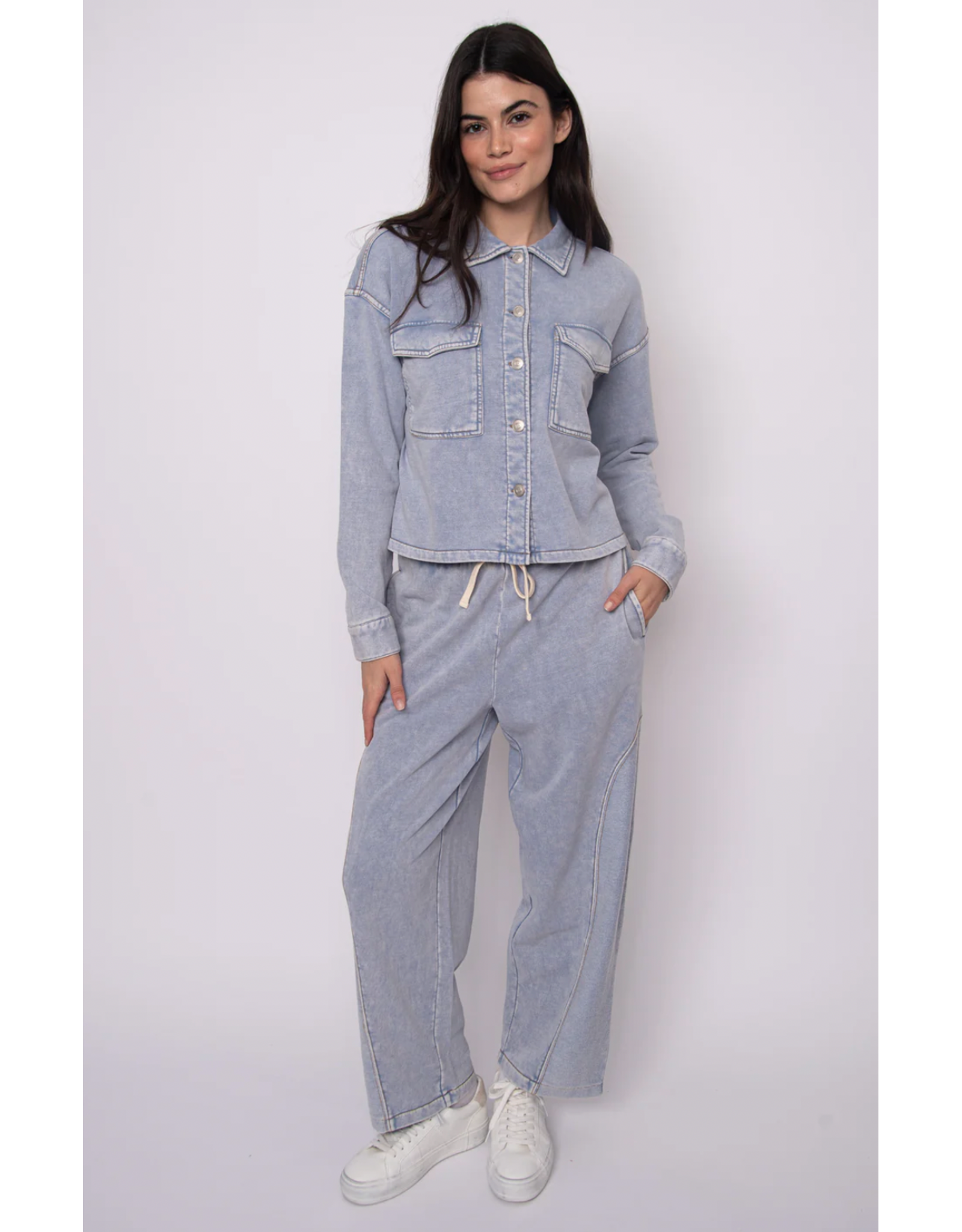 RD Style RD Style - Nara Denim Look French Terry Button Up Jacket (Ash Blue)