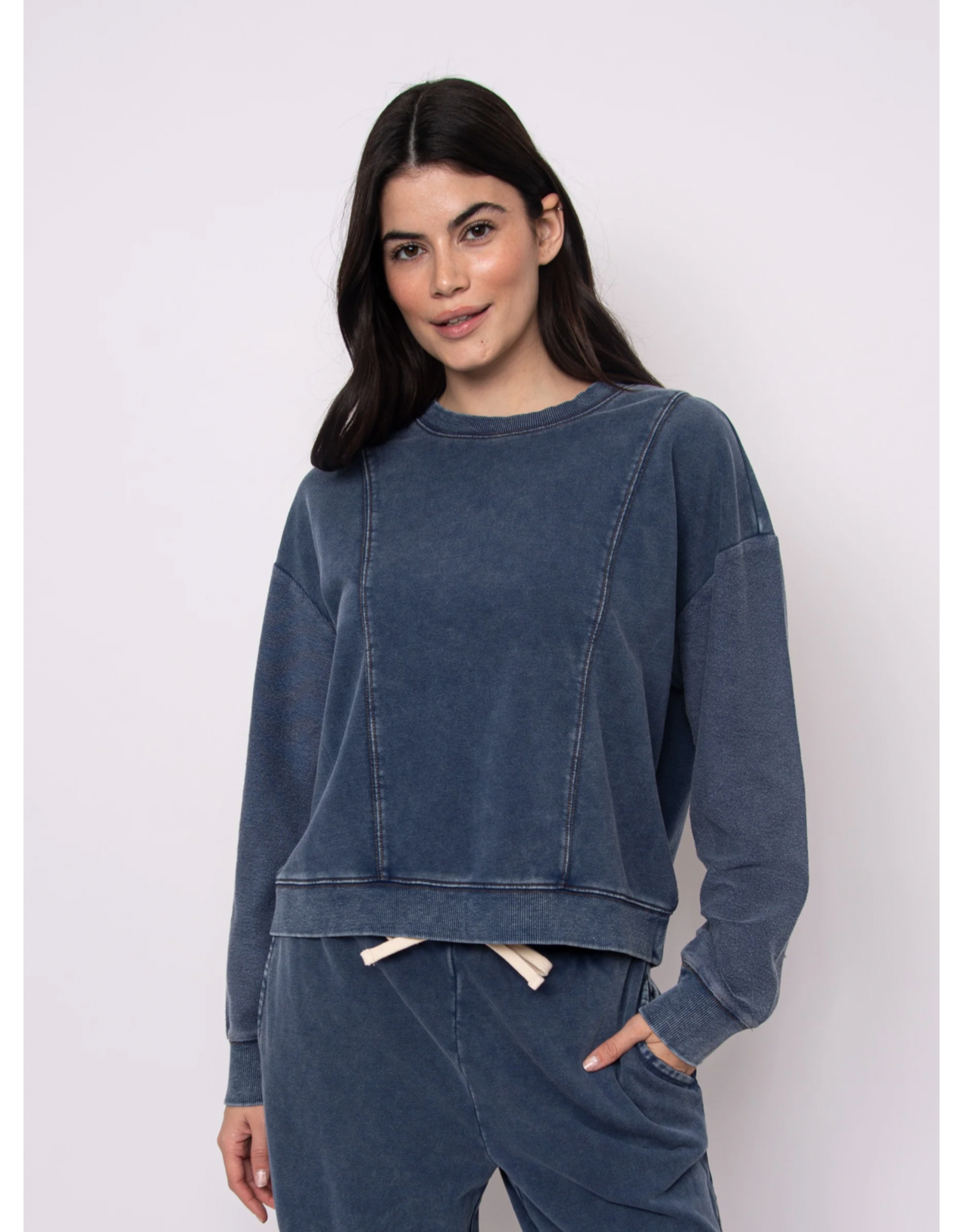 RD Style RD Style - Kacey  Denim Look French Terry Pullover (Denim Blue)