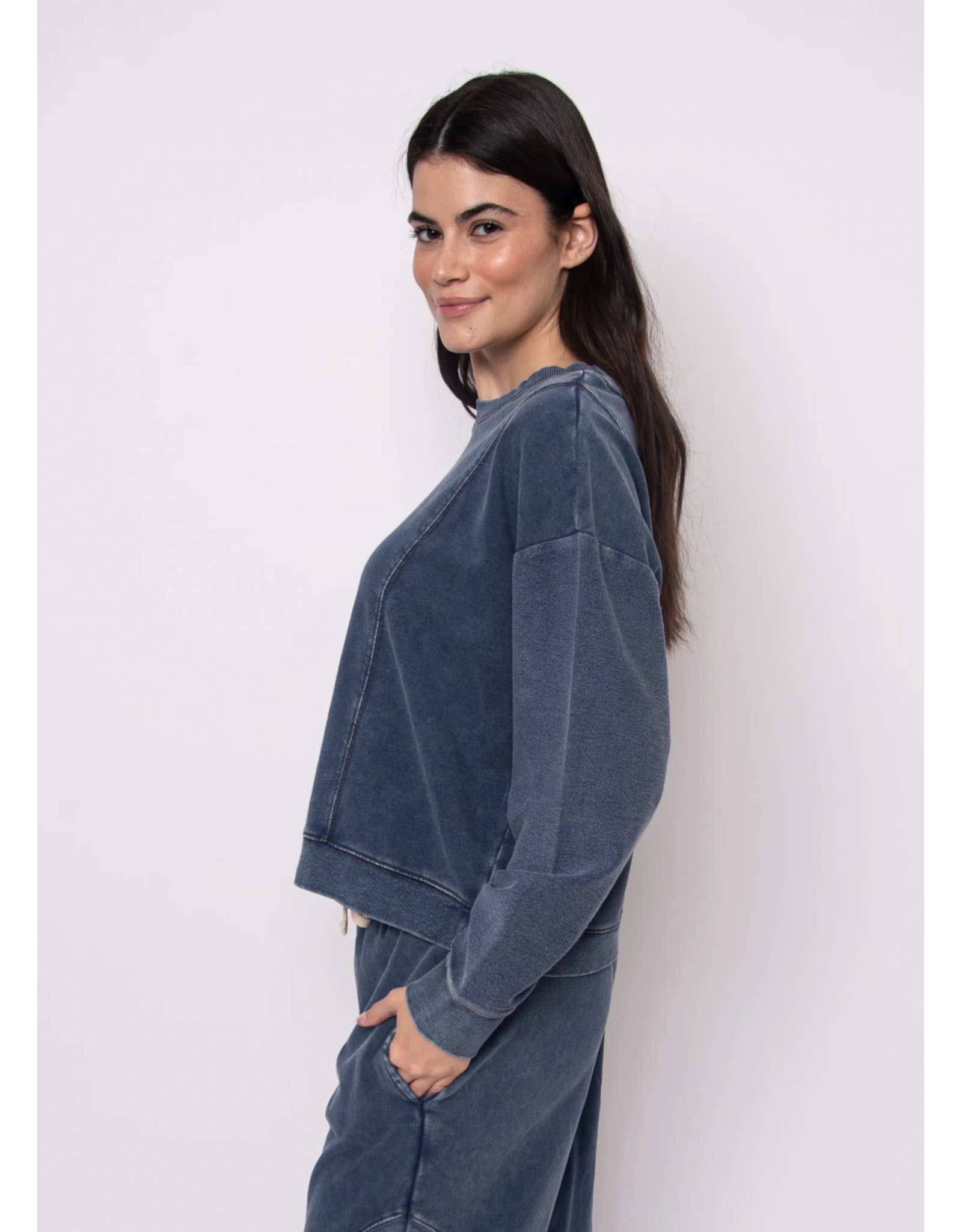 RD Style RD Style - Kacey  Denim Look French Terry Pullover (Denim Blue)