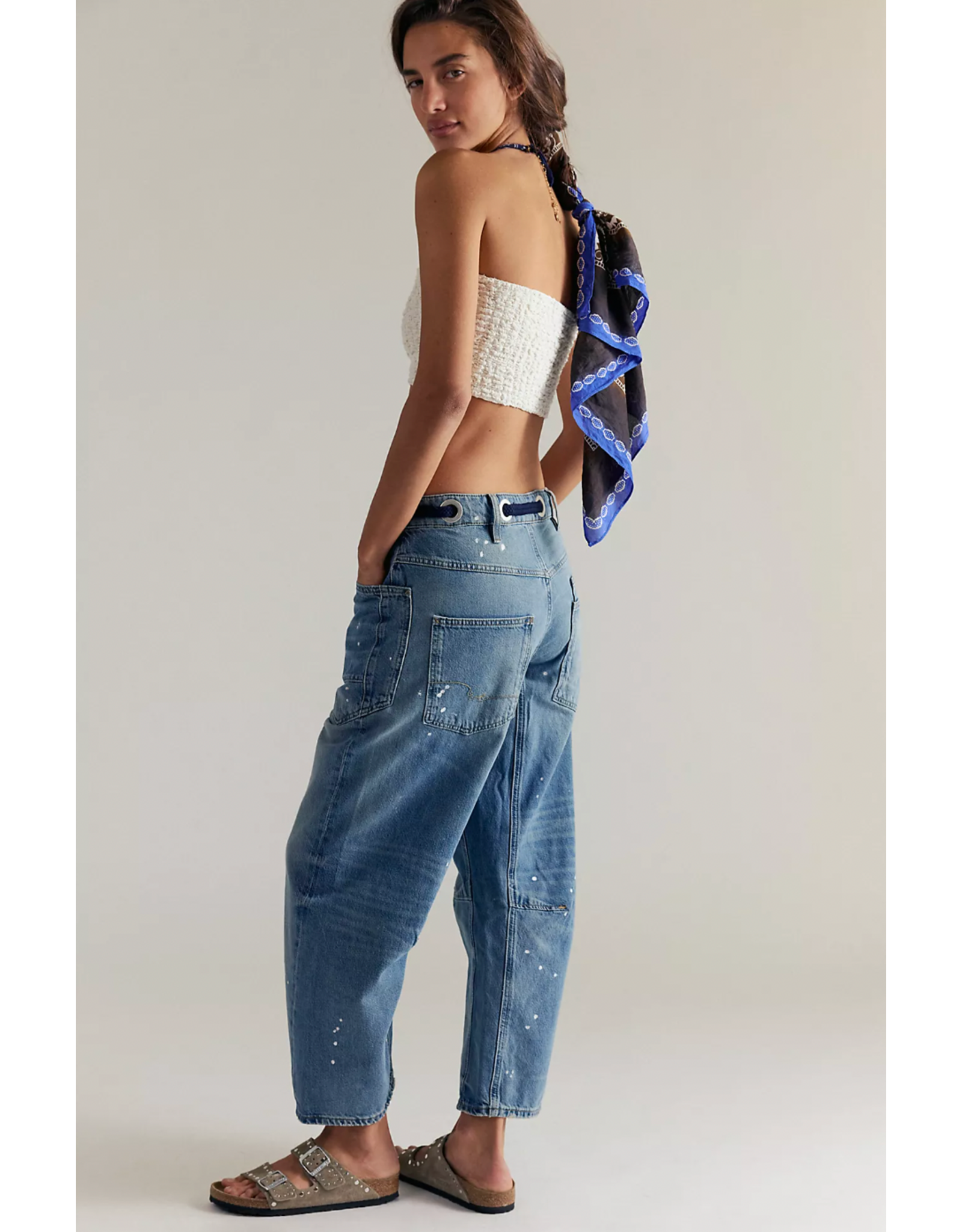 Free people Free People - Moxie Low Slung Pull on Barrel Jean (Timeless Blue)