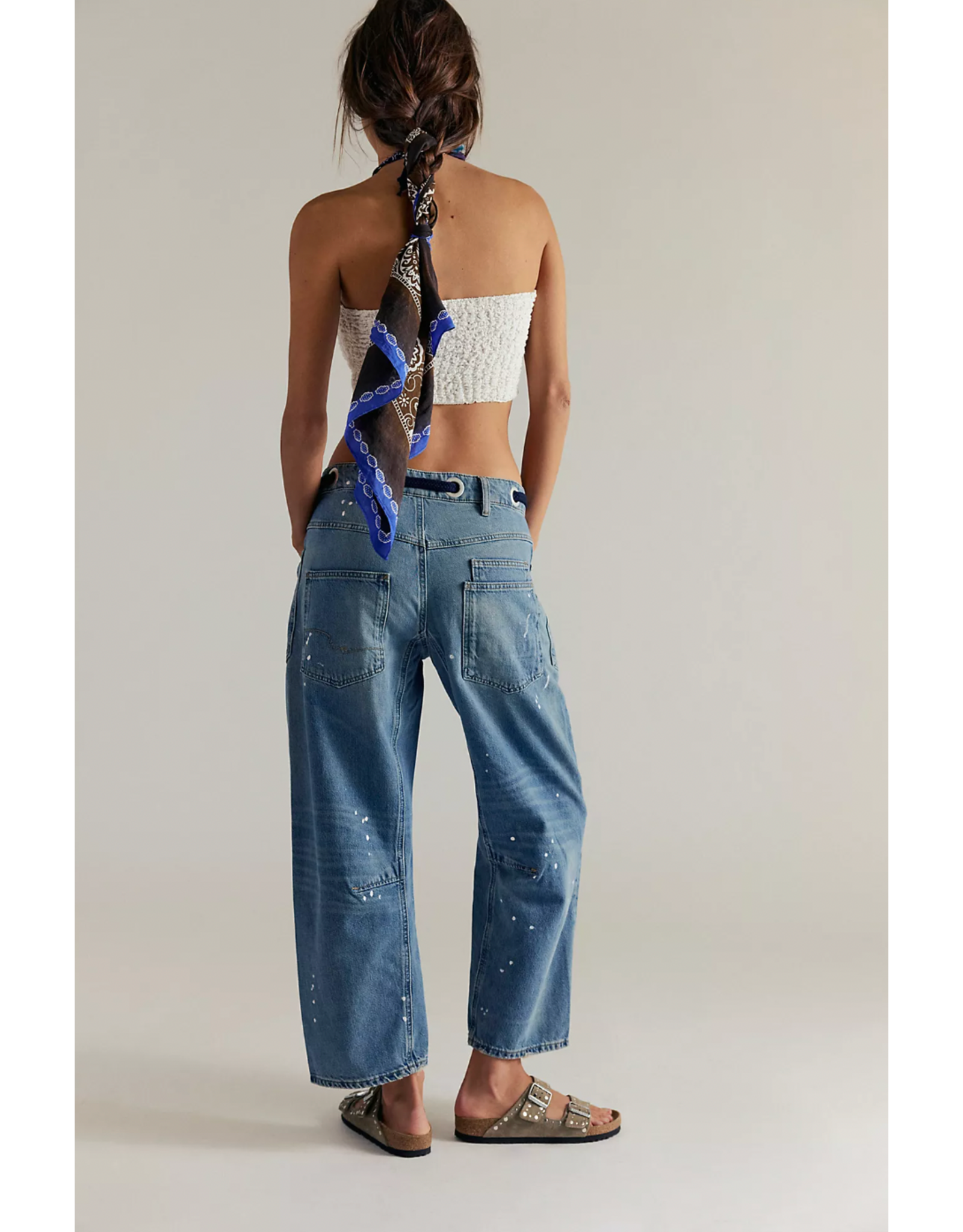 Free people Free People - Moxie Low Slung Pull on Barrel Jean (Timeless Blue)