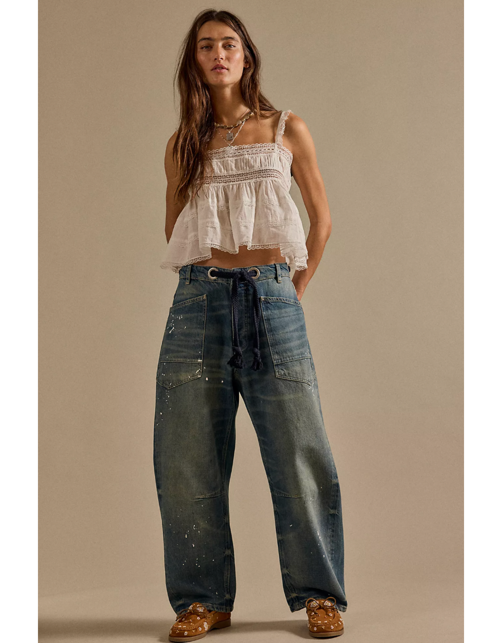 Free people Free People - Moxie Low Slung Pull on Barrel Jean (Timeless Blue)