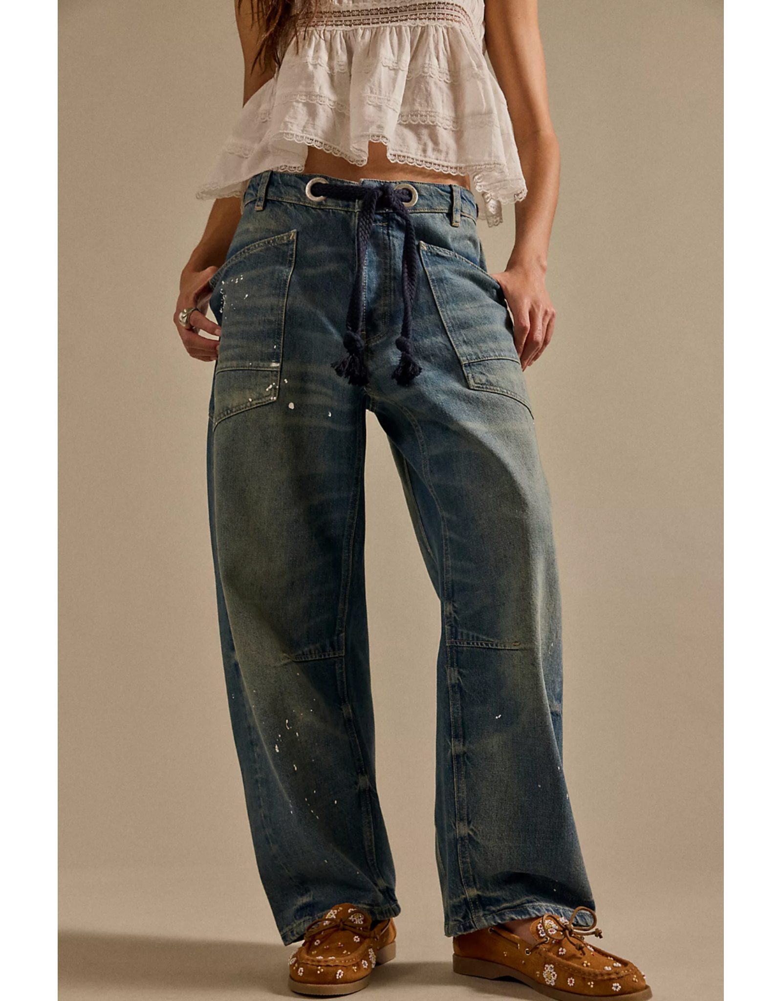 Free people Free People - Moxie Low Slung Pull on Barrel Jean (Timeless Blue)