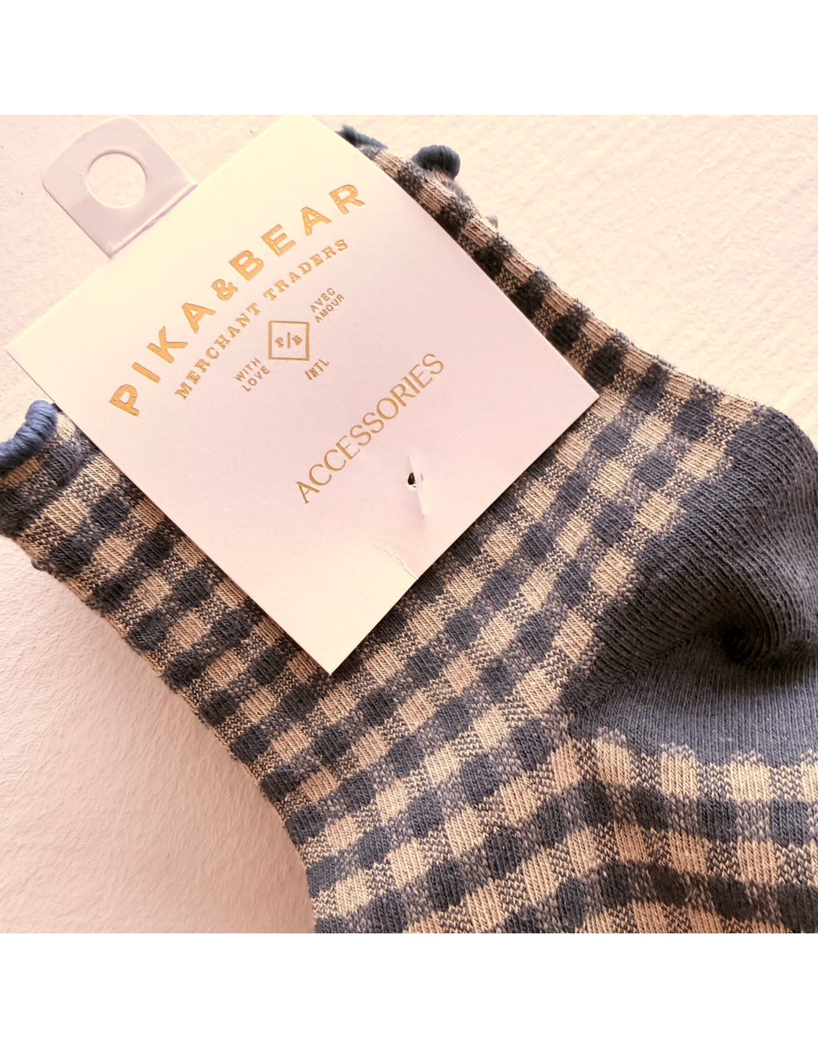 Pika & Bear Pika & Bear - "Lazy J" Waffle Gingham Ankle Socks with Ruffled Edge (3 pack)