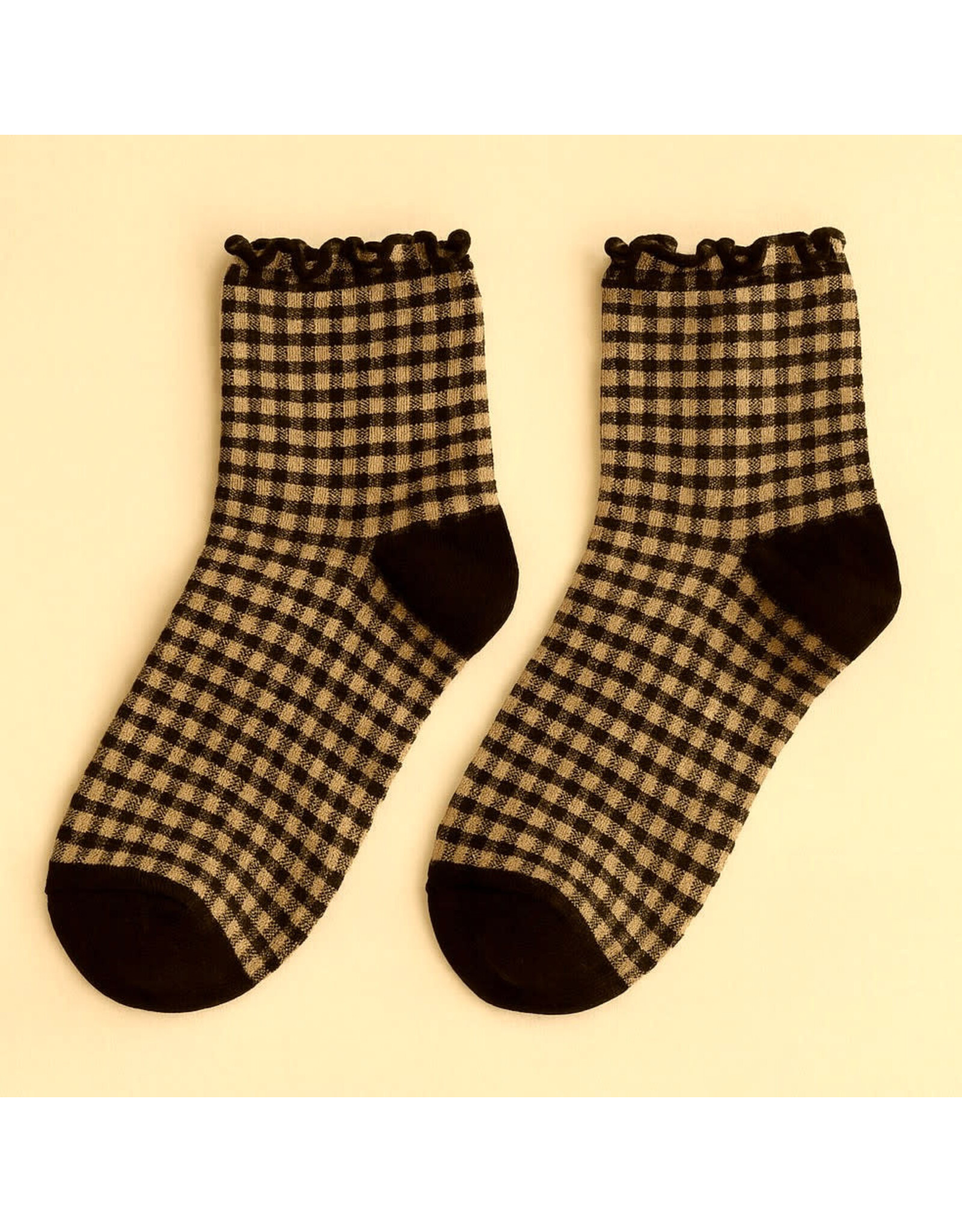 Pika & Bear Pika & Bear - "Lazy J" Waffle Gingham Ankle Socks with Ruffled Edge (3 pack)