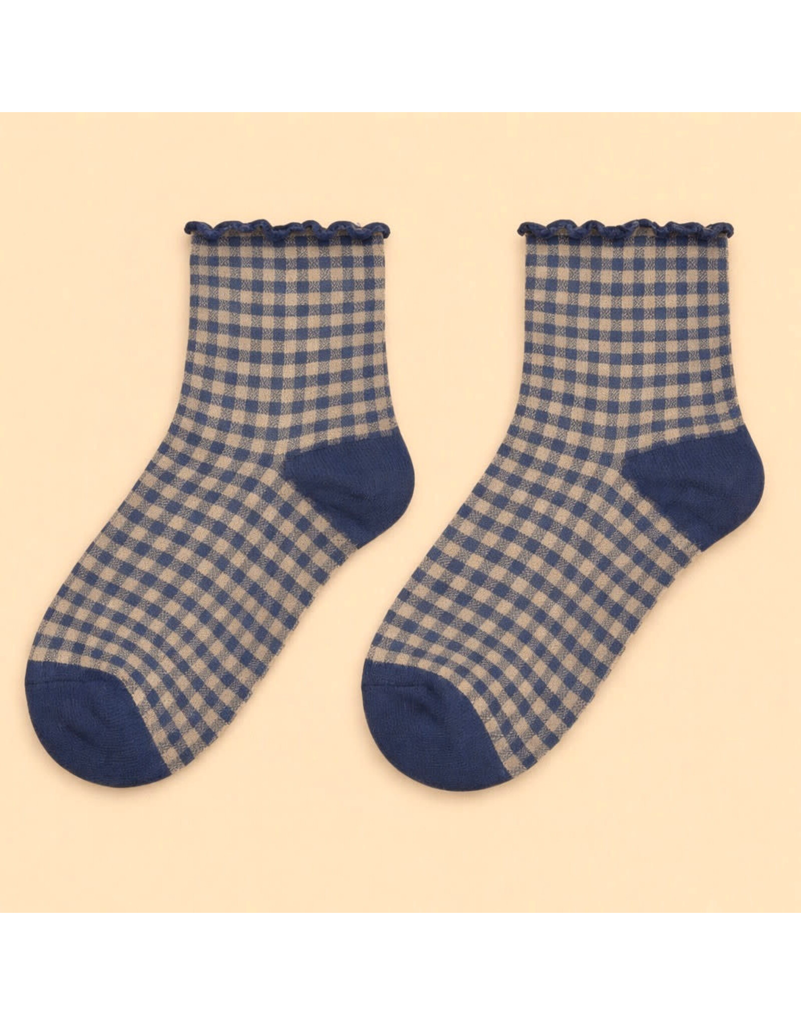 Pika & Bear Pika & Bear - "Lazy J" Waffle Gingham Ankle Socks with Ruffled Edge (3 pack)