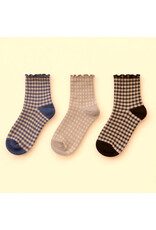 Pika & Bear Pika & Bear - "Lazy J" Waffle Gingham Ankle Socks with Ruffled Edge (3 pack)