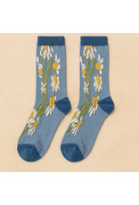 Pika & Bear Pika & Bear - "Bellis" Daisy Floral Applique and Pointelle Crew Sock