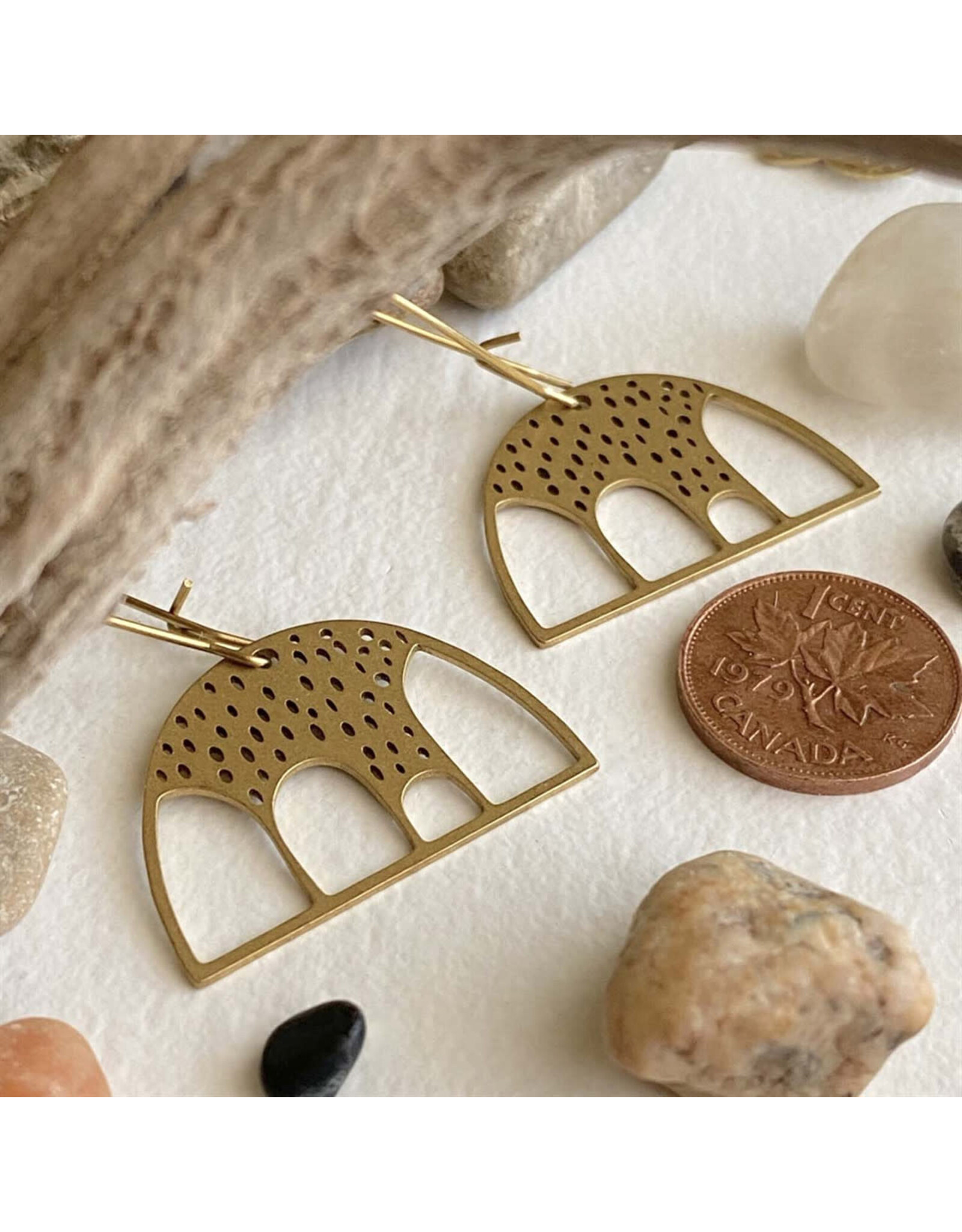 Pika & Bear Pika & Bear - "Beru" Raw Brass Dome Shaped Drop Earrings
