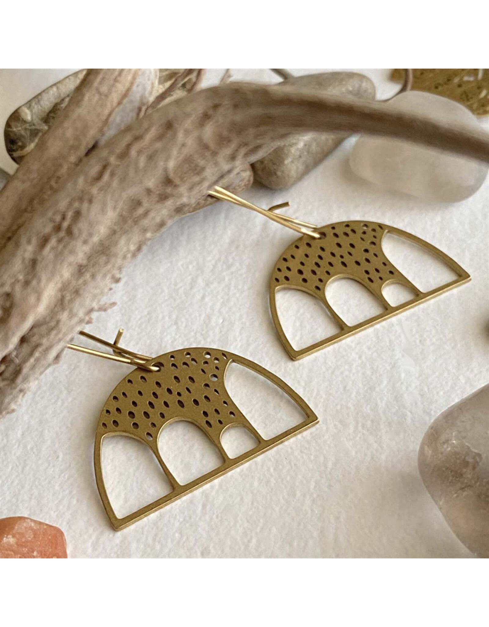 Pika & Bear Pika & Bear - "Beru" Raw Brass Dome Shaped Drop Earrings