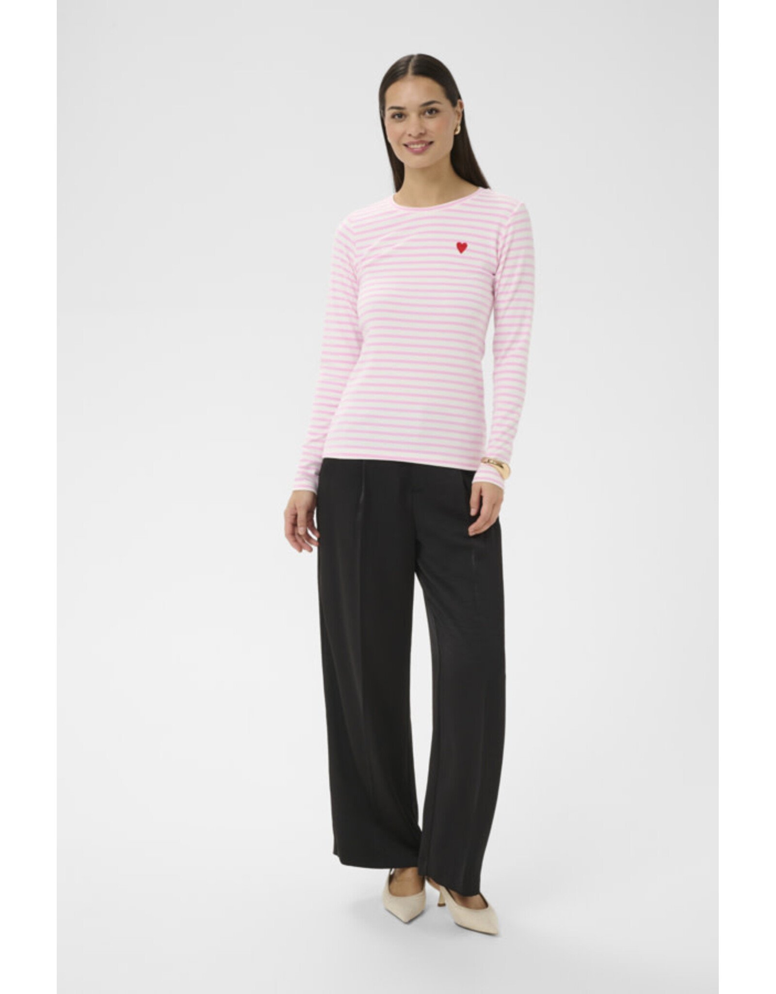 Kaffe Kaffe - Liddy Striped Long Sleeve Shirt (Chalk / Pink / Poppy)
