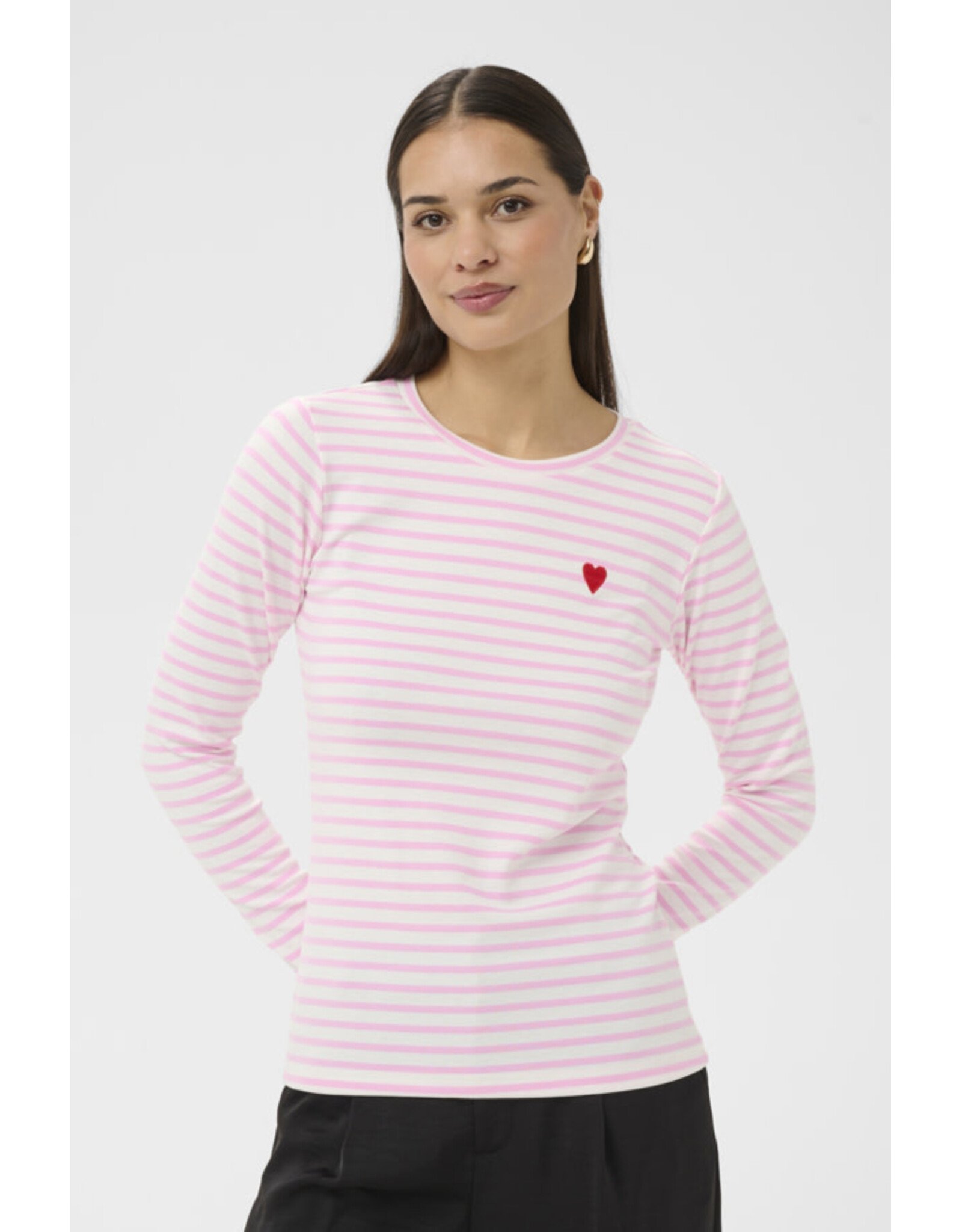 Kaffe Kaffe - Liddy Striped Long Sleeve Shirt (Chalk / Pink / Poppy)