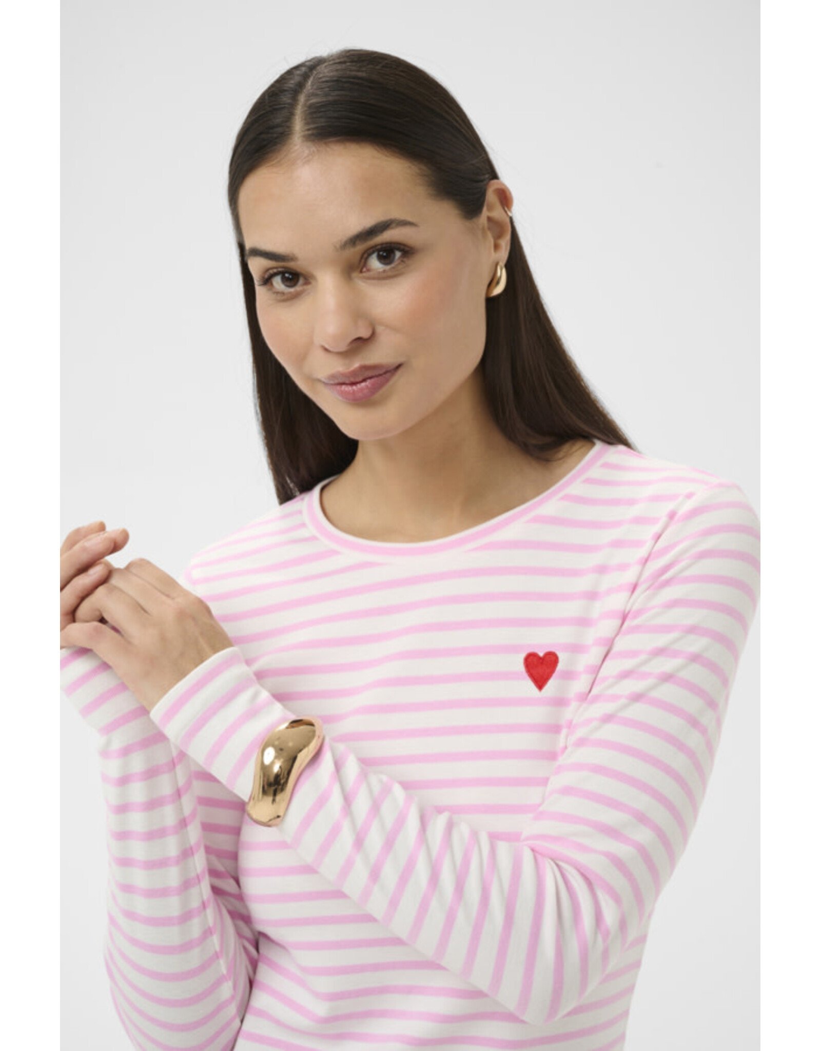 Kaffe Kaffe - Liddy Striped Long Sleeve Shirt (Chalk / Pink / Poppy)