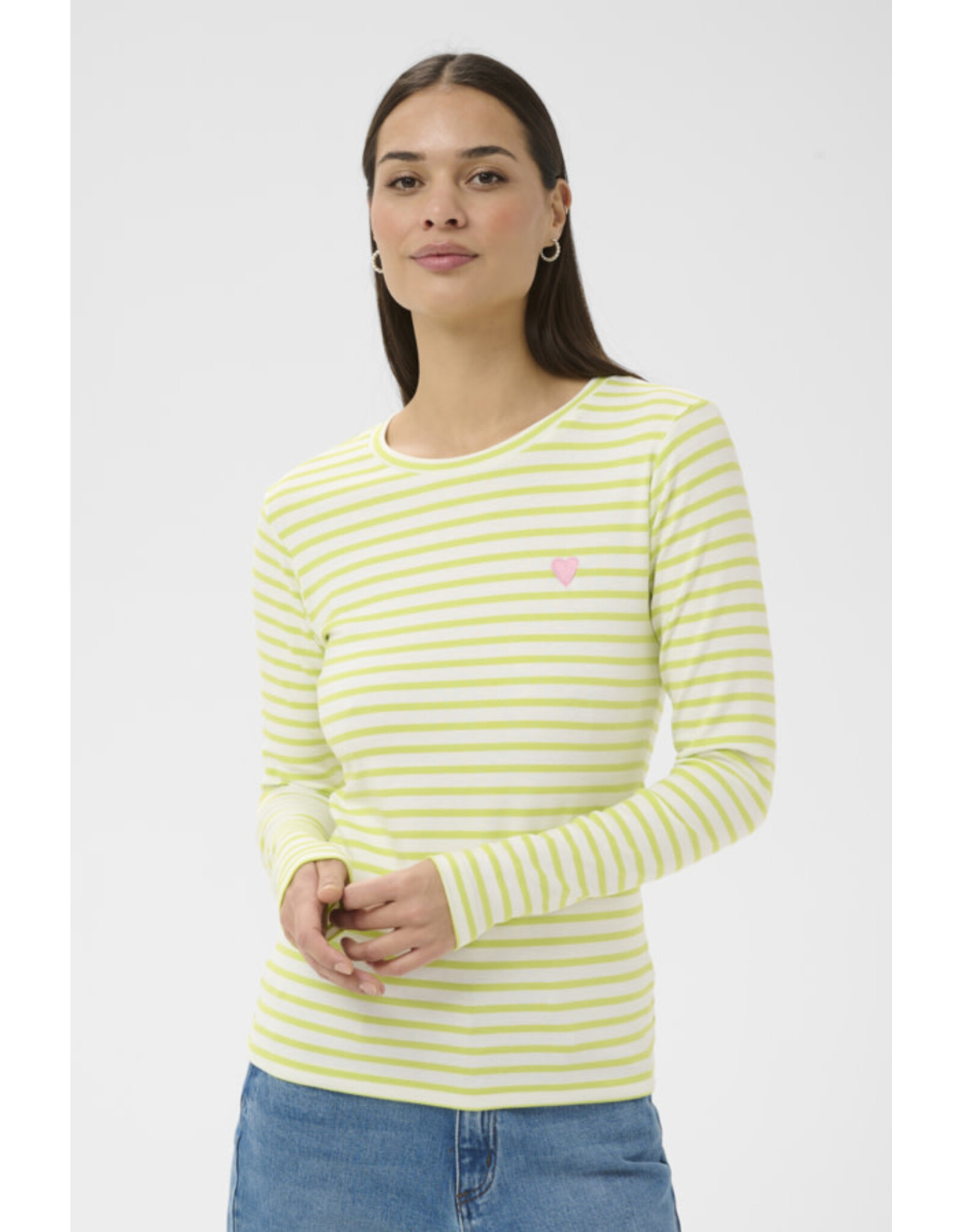 Kaffe Kaffe - Liddy Striped Long Sleeve Shirt (Chalk / Wild Lime)