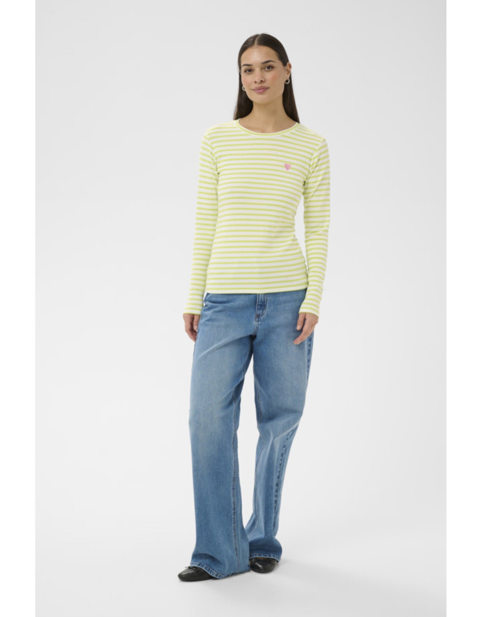 Kaffe Kaffe - Liddy Striped Long Sleeve Shirt (Chalk / Wild Lime)