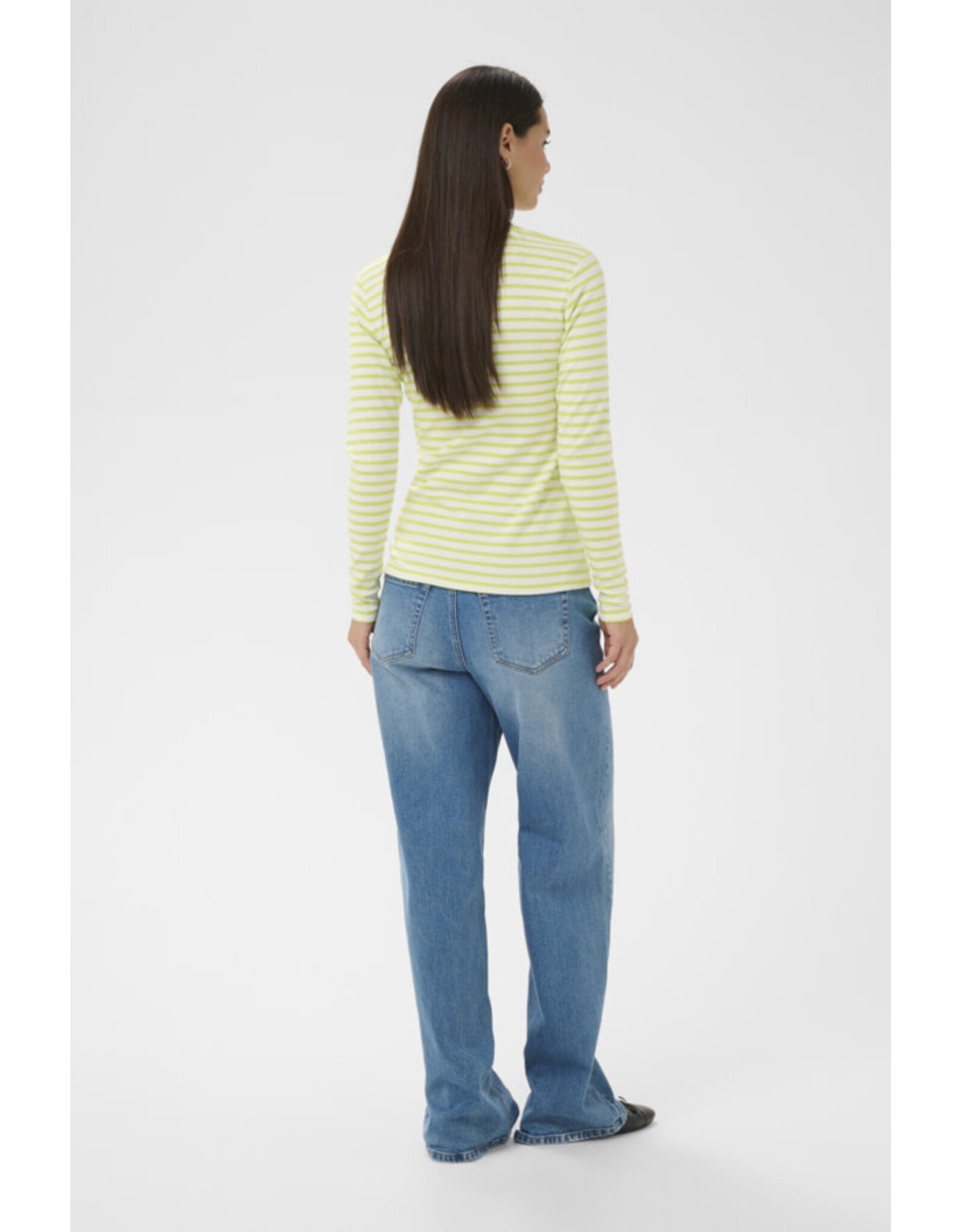 Kaffe Kaffe - Liddy Striped Long Sleeve Shirt (Chalk / Wild Lime)