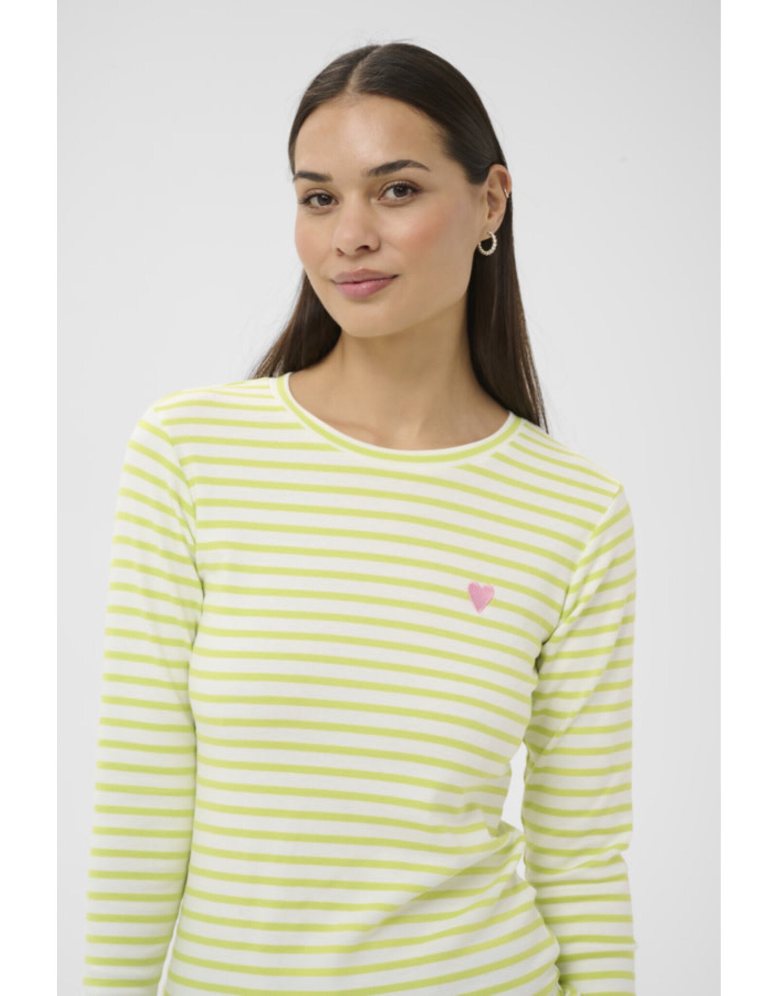 Kaffe Kaffe - Liddy Striped Long Sleeve Shirt (Chalk / Wild Lime)