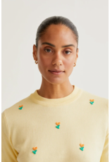 Compania Fantastica Compania Fantastica -  Short Sleeve Knit Top with Embroidered Flowers (Yellow)